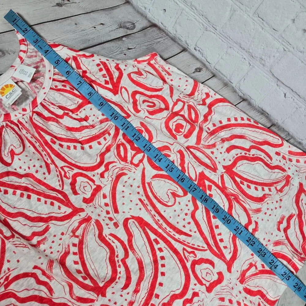 C&C California Linen Red Abstract Print Halter Neck Tank Top‎ Women's Medium - Picture 6 of 6